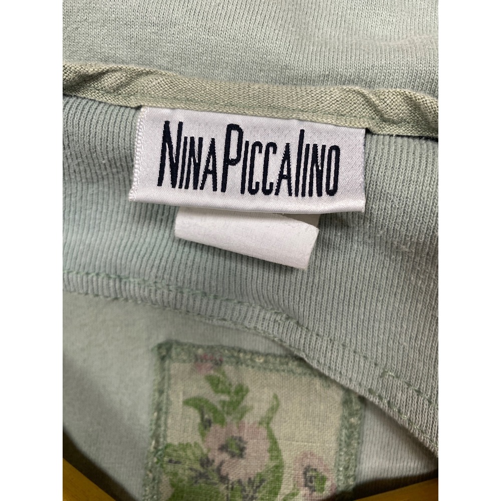 Nina Piccalino Vintage Sage Green Cotton Floral Patch Maxi Dress Womens Small - Picture 3 of 11